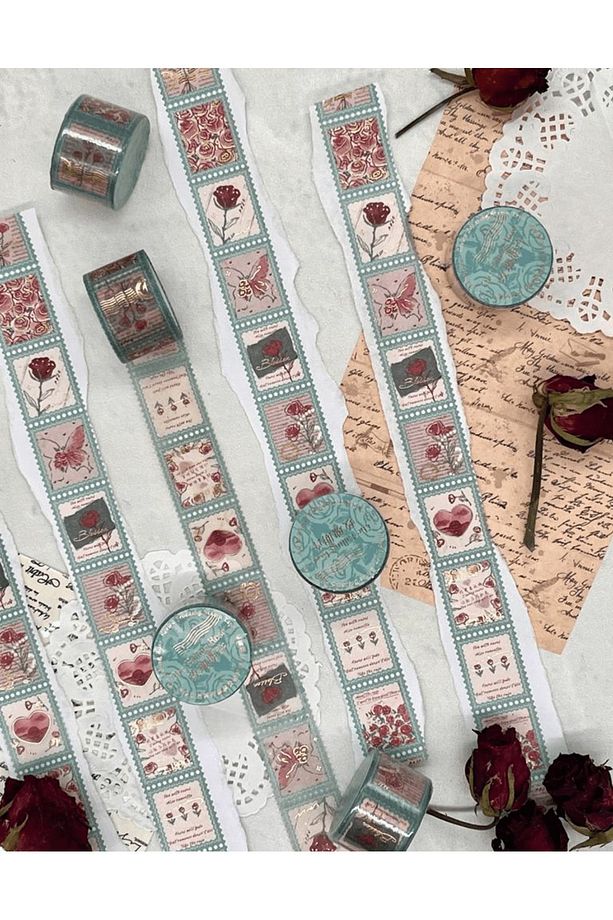 The Falling Rose Yeşil Tek Tek Çıkartmalı Washi Bant / Sticker / Çıkartma/Bullet Journal - 2