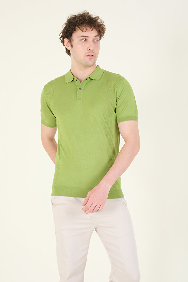 Men's Polo Collar Mercerized T-Shirt with Side Patterns Green