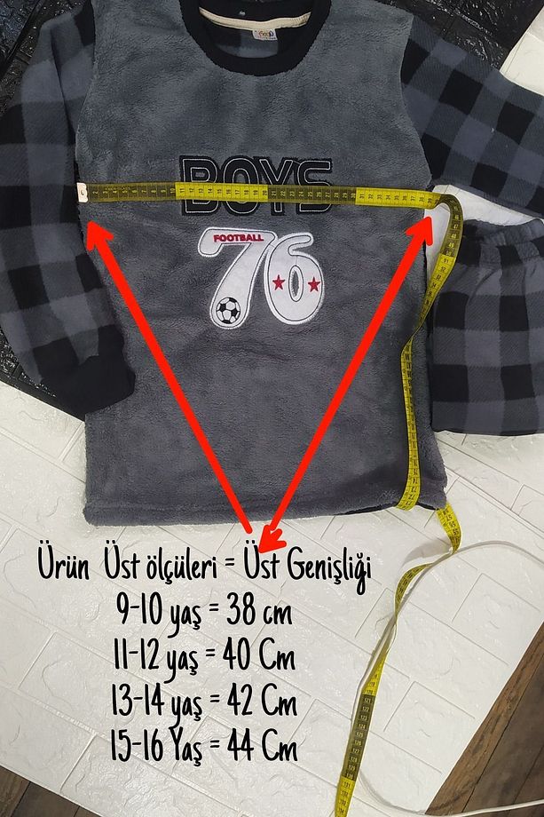 Gri Erkek Çocuk Polar Pijama Takımı Çocuk Kışlık Pijama Takımı Kalın Pijama - 4