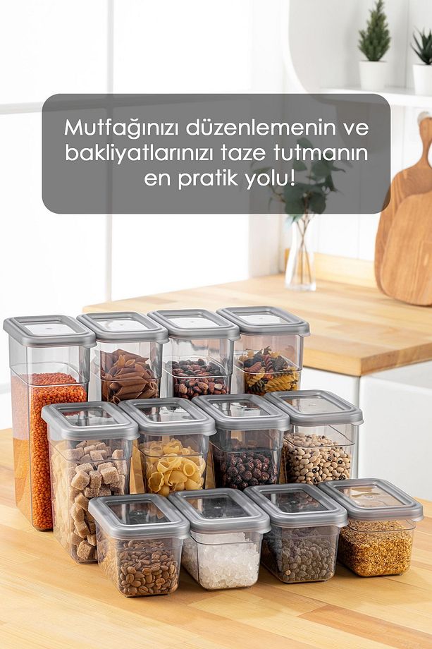 12'li Sızdırmaz Kapak Kaşıklı Saklama Kabı Seti - Etiketli Baharatlık - 4x(580 ml, 1100 ml, 1580 ml) - 4