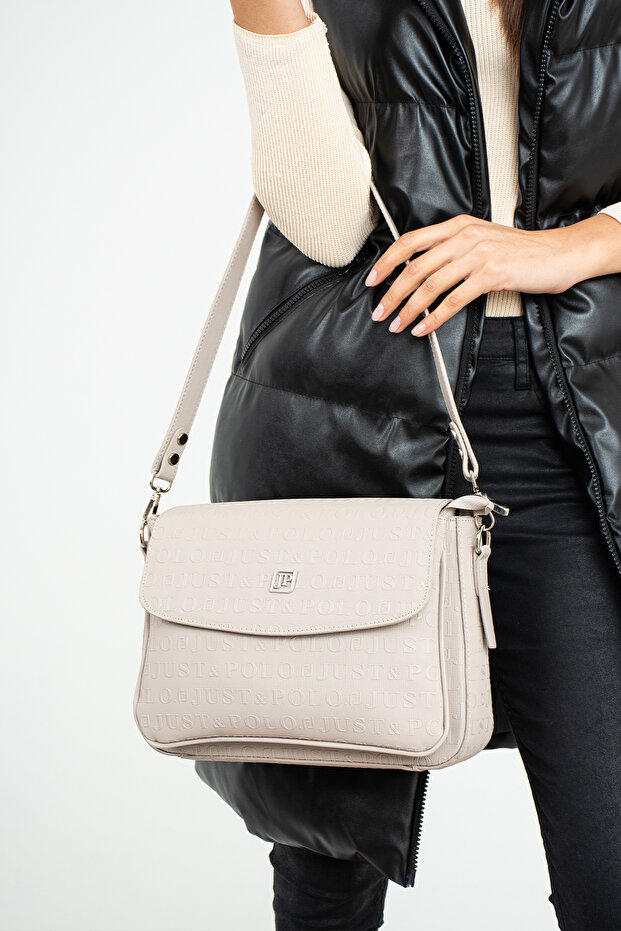 Sand Large Size Embossed Print 6 Compartment Women's Cross Shoulder Bag 29x19cm Pbu20106