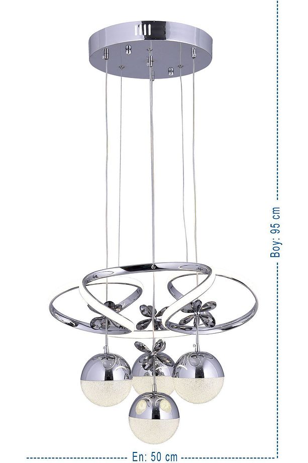 Papatya 3 Renk Gümüş ( Sarı Beyaz Ve Gün Işığı ) Luxury Kristal Taşlı Led Avize Concept - 2