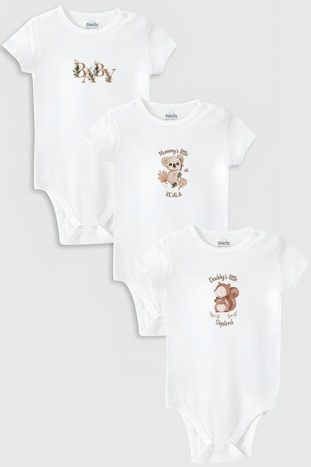 Organic 100% Cotton Special Design Koala Squirrel Baby 3-Piece Body Set Snap-On Bodysuit Jumpsuit 5875-5876-5877