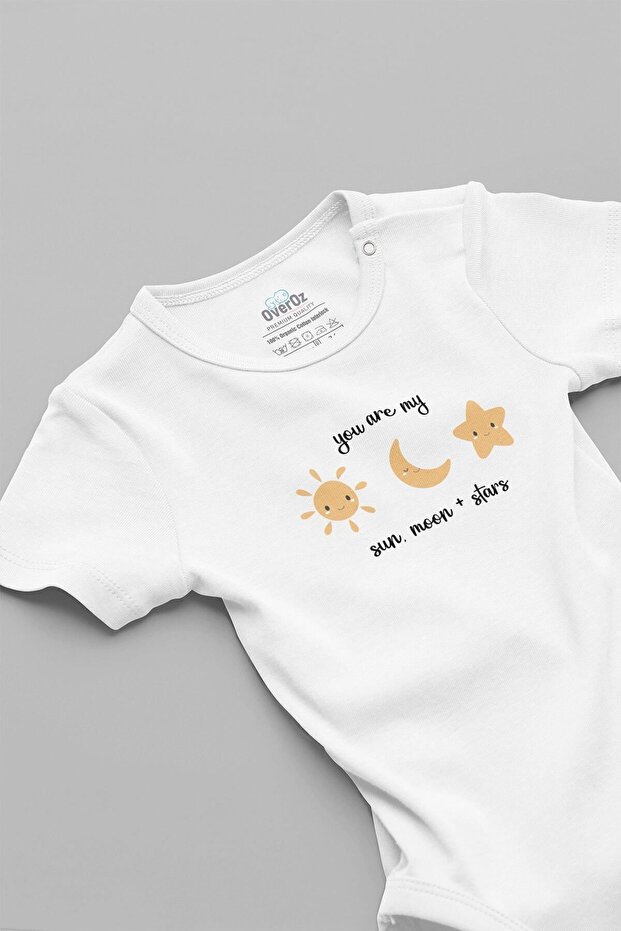 Organic 100% Cotton You Are My Sun Moon Printed Snap Fastener Baby Bodysuit Jumpsuit 5635