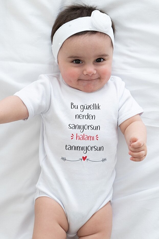 Organik %100 Pamuk Bu Güzellik Nerden Hala Baskılı Kısa Kollu Bebek Çıtçıtlı Body Badi Zıbın 5413 - 1
