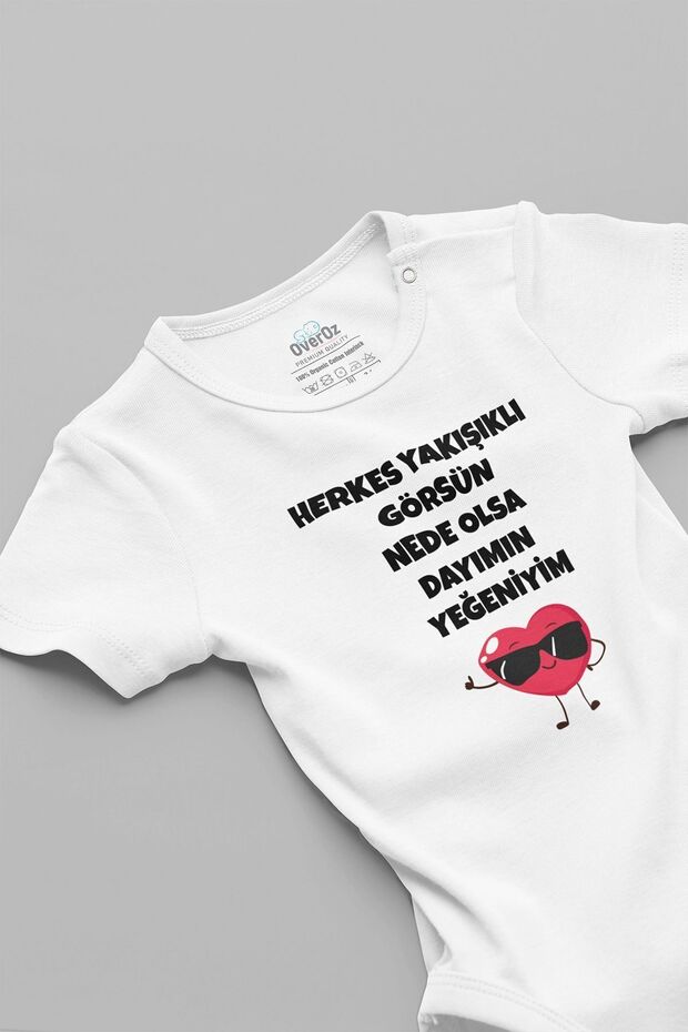 Organic 100% Cotton Handsome I'M My Uncle's Nephew Printed Snap-On Baby Bodysuit Jumpsuit 5704