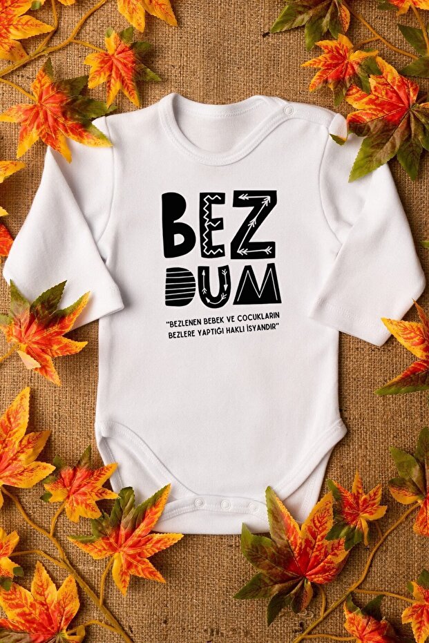 Bezdum Patterned Organic Cotton Baby Bodysuit - Long Sleeve Jumpsuit with Snap Fasteners 5599