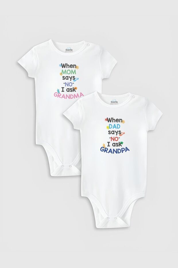 2-Piece Organic 100% Cotton Baby Bodysuit Set for Grandma & Grandpa Grandfather - Bodysuit with Snap Fasteners 5768-5769
