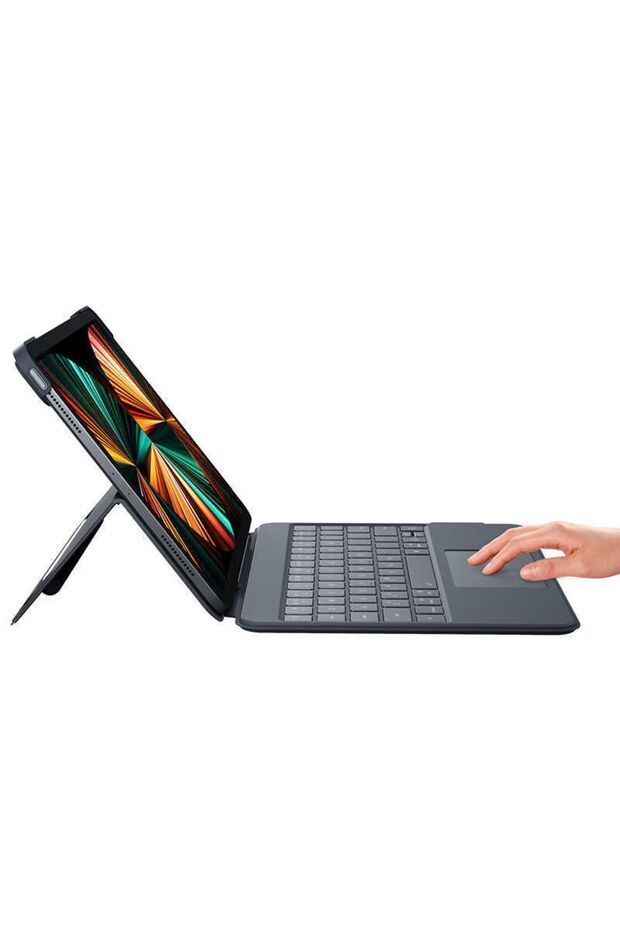 Kb02 Ipad Pro 12.9 5. Nesil M1 2021 Uyumlu Kablosuz Klavyeli Kılıf Bluetooth Trackpad Keyboard - 4