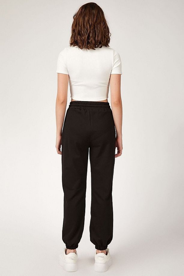 Oversize Plain Plenty Black Bağcıklı Ve Paça Lastikli Sade Eşofman Altı - Siyah - 2