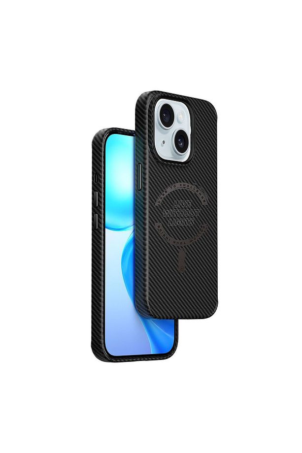 iPhone 15 Plus Uyumlu Kılıf Wiwu LCC-107 Karbon Fiber Magsafe Şarj Özellikli Kabon Kapak Siyah - 2