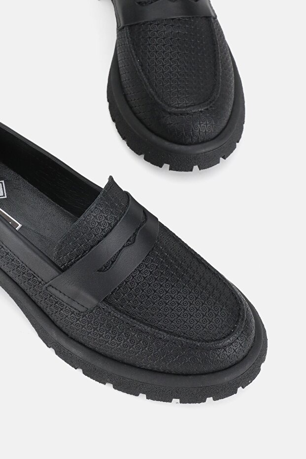 Women's Black Genuine Natural Leather Loafer Shoes, Number 36-41