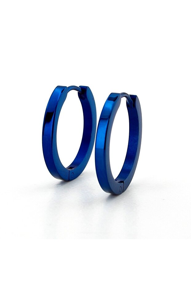 Blue Stud Cut 20mm Diameter Thin Hoop Women's Men's Stainless Steel Earring ER122