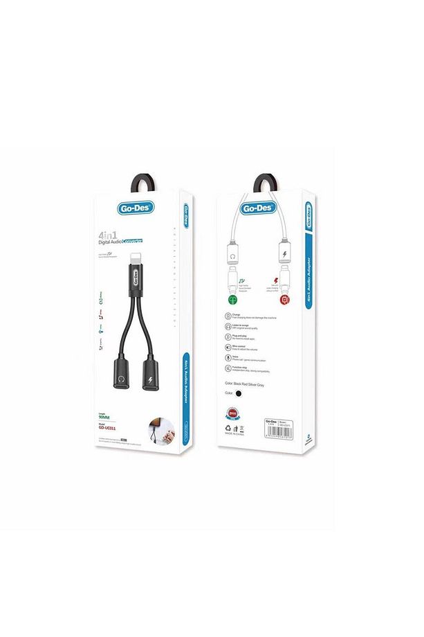 iPhone Şarj ve Ses Dönüştürücü Go Des GD-UC011 Lightning 2in1 Kablo Siyah - 2