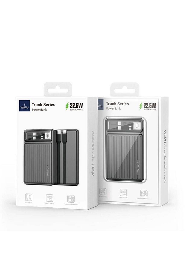 Wi-P004 Trunk Serisi Type-C Lightning Çıkışlı Taşınabilir Powerbank PD 22.5W 10000mAh Gri - 5