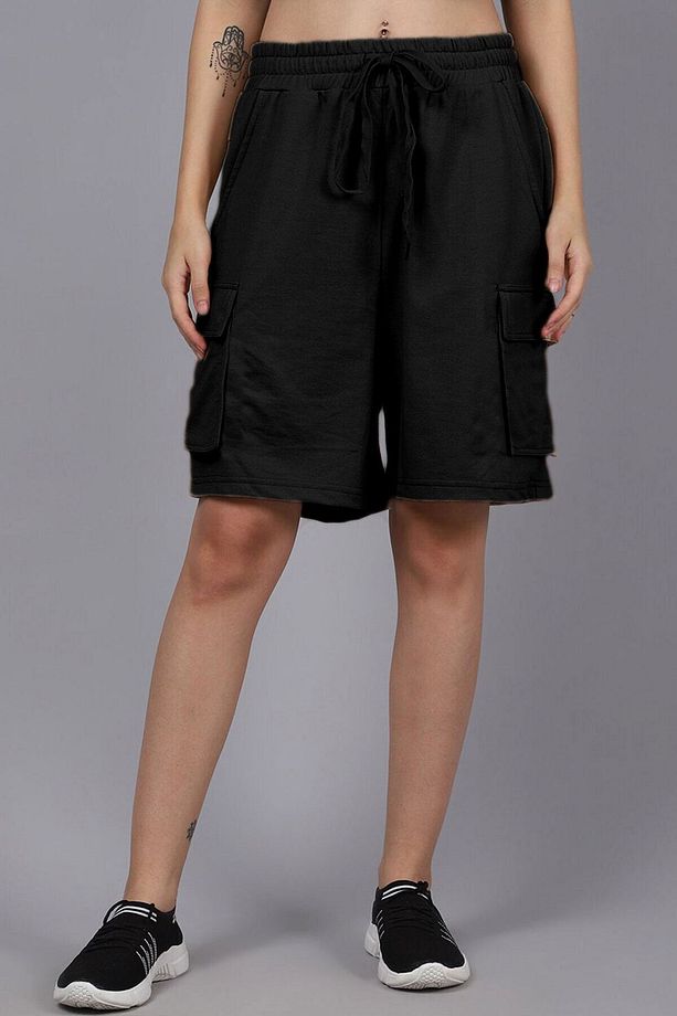 Multi Pocket Bel Lastikli Bağcıklı Oversize Bermuda Kadın Şort (rahat Kalıp) - 3