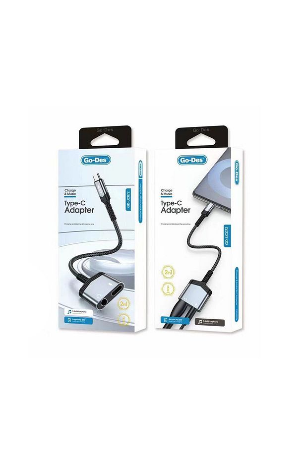 Type-C 2in1 Şarj ve Ses Adaptörü 3.5mm Jack Destekli Go Des GD-UC072 - 2