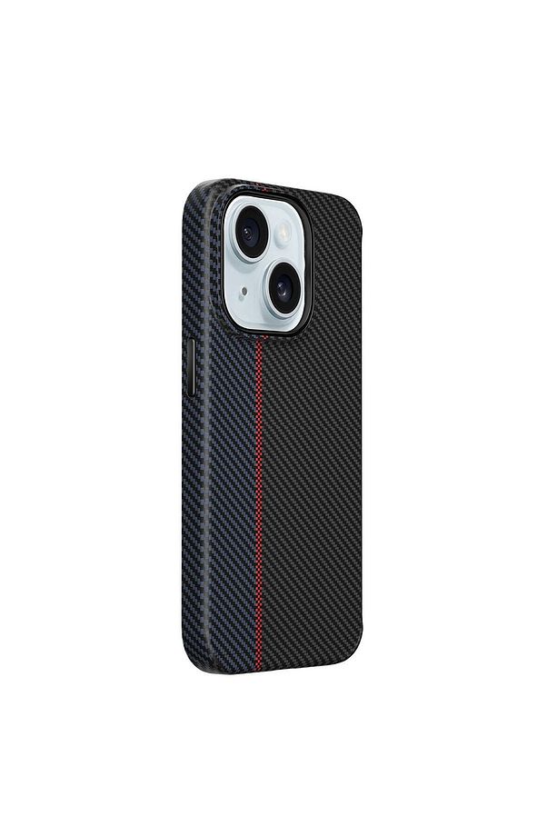 iPhone 15 Plus Uyumlu Kılıf Wiwu LCC-107 Karbon Fiber Magsafe Şarj Özellikli Kabon Kapak Siyah-Mavi - 1