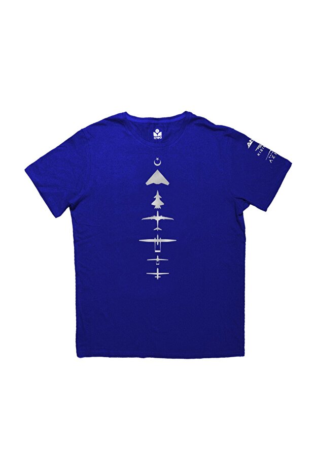 Phoenix - Redbud - Flocking Printed Crew Neck 100% Cotton T-Shirt Cobalt Blue