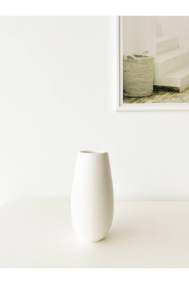 White Small Ceramic Roll Vase - 1
