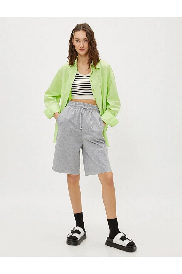 Comfort Label Bağcıklı Oversize Uzun Unisex Bermuda Şort - 2