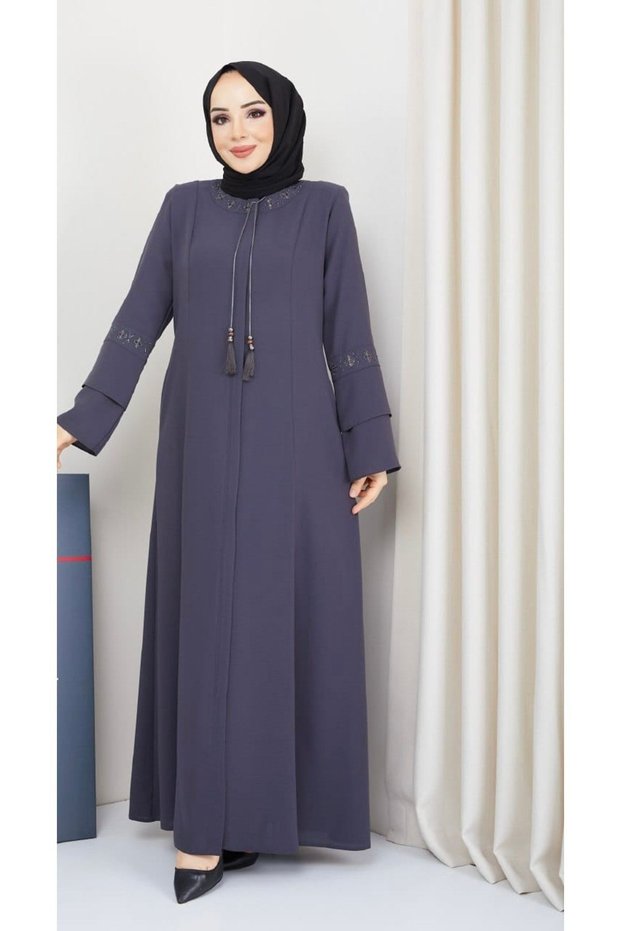 Summer Fabric Narrow Fit - Double Layered Sleeves and Embroidered Collar Piece Ferace