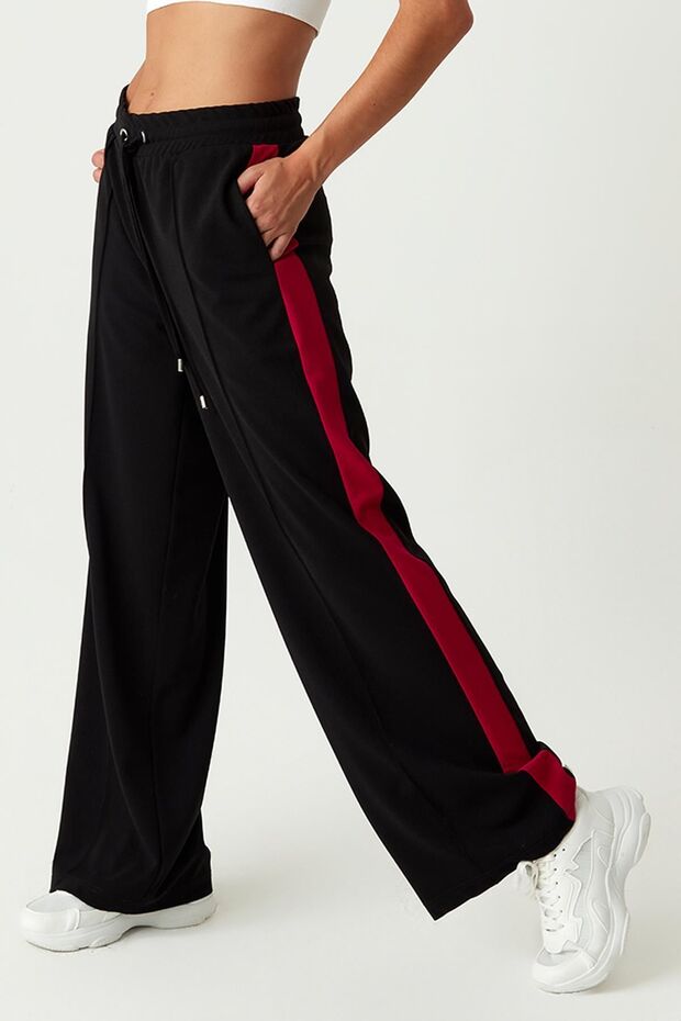 Kadın Kırmızı Şeritli Ispanyol Paça Pantolon - 3