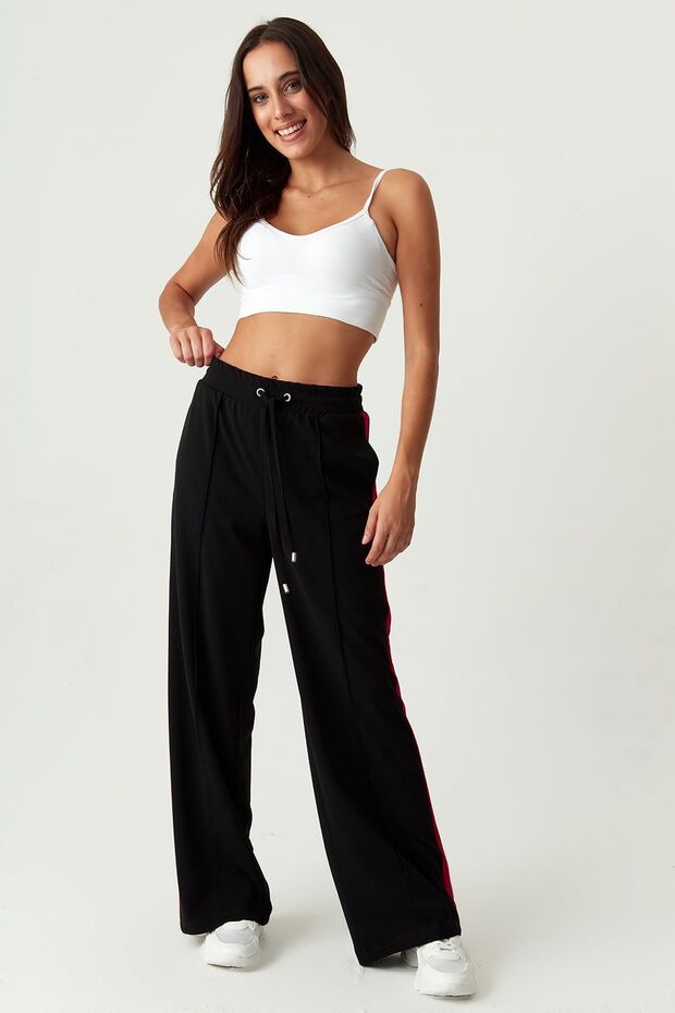 Kadın Kırmızı Şeritli Ispanyol Paça Pantolon - 5