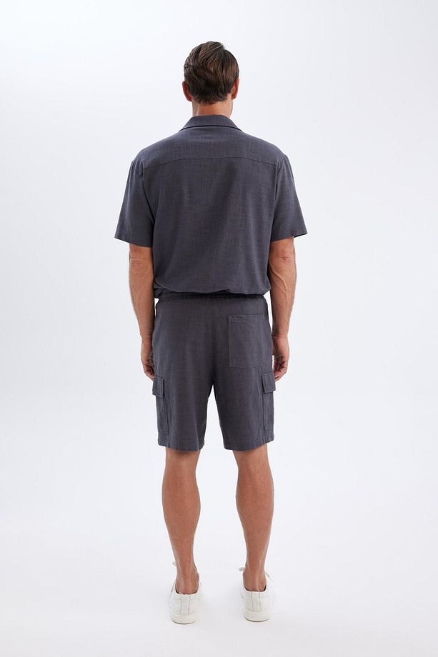 Relax Fit Pamuklu Kargo Cepli Basic Düz Bermuda Şort C7672ax24sm - 7