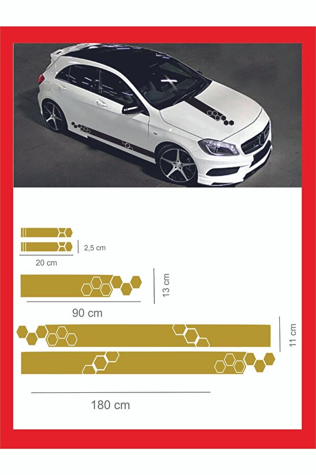 Marşpiyel, bonnet, side Mirror Sticker Set of 5 180*11cm, 20*2.5cm, 1 Piece 90*13cm Auto Sticker