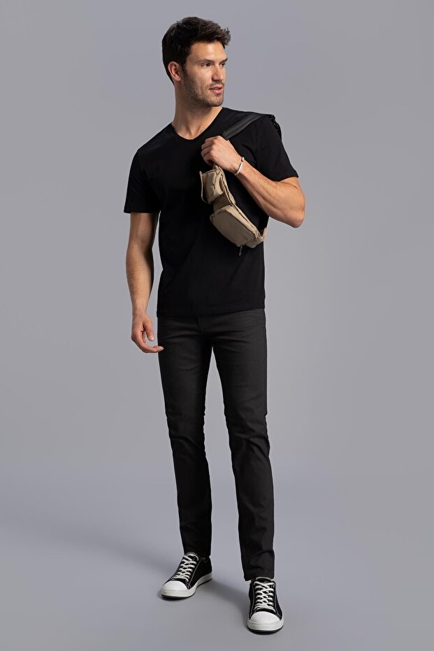 Slim Fit V Yaka Basic Tişört - 3