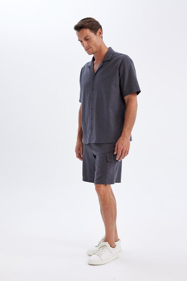Relax Fit Pamuklu Kargo Cepli Basic Düz Bermuda Şort C7672ax24sm - 3