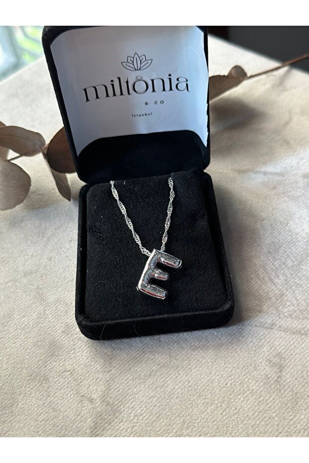 Çelik Silver Buble E Harfi Kolye - 1