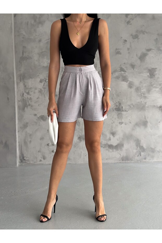 Kadın Şehir Boy Keten Şort - 2