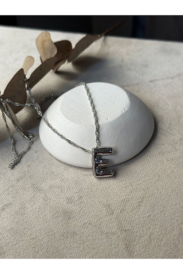 Çelik Silver Buble E Harfi Kolye - 3