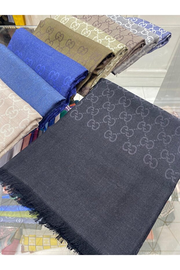 İTHAL A+++ Yün İpek Çift Taraflı Marka Şal - Siyah - 1