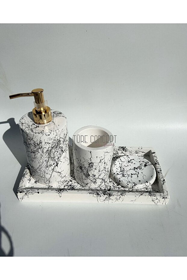 Black and white rectangular tray bathroom set - 1