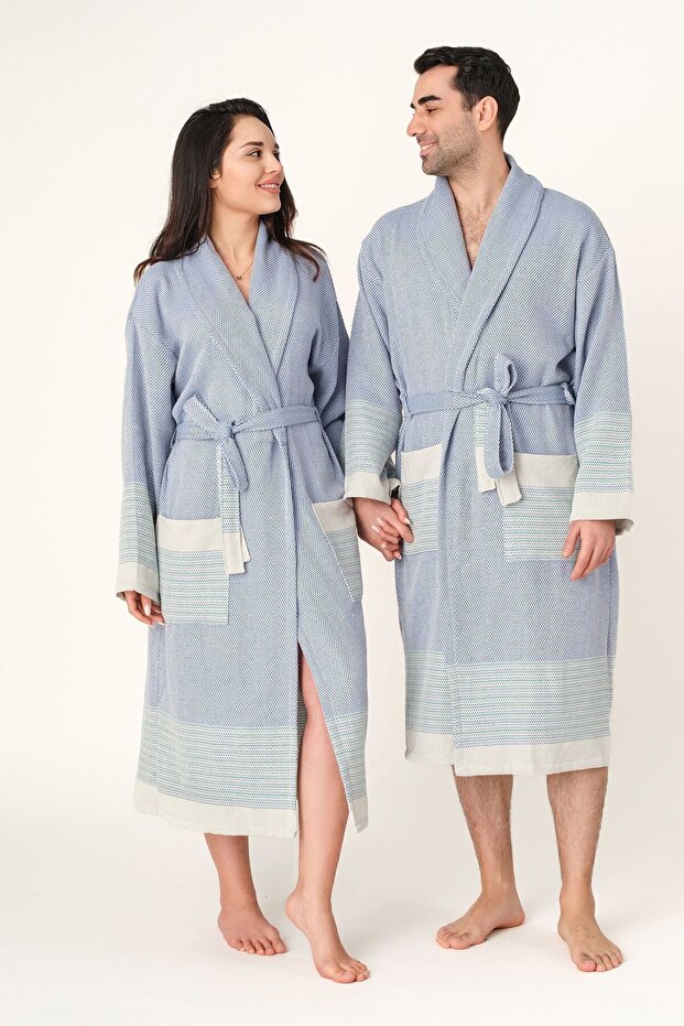 Couple | 2-Piece Premium Bathrobe Set | 100% Cotton | Beach, Summer, Thin, Peshtemal | Women'S/Men'S/Unisex
