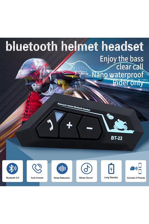 BT22 Motosiklet Kask Bluetooth Kulaklığı 5.0 Wireless Konuşma İntercom Su Geçirmez Gürüntü Engelleme - 3
