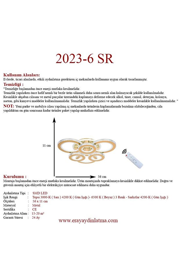 2023-6 Sarı Dimmer Kumandalı Led Avize - 4