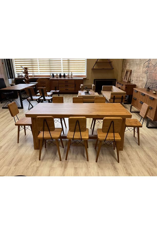 Ntconcept Farmhouse Doğal Ahşap Masif Yemek Masa Takımı 80x240cm 8 Adet Sandalye - 2