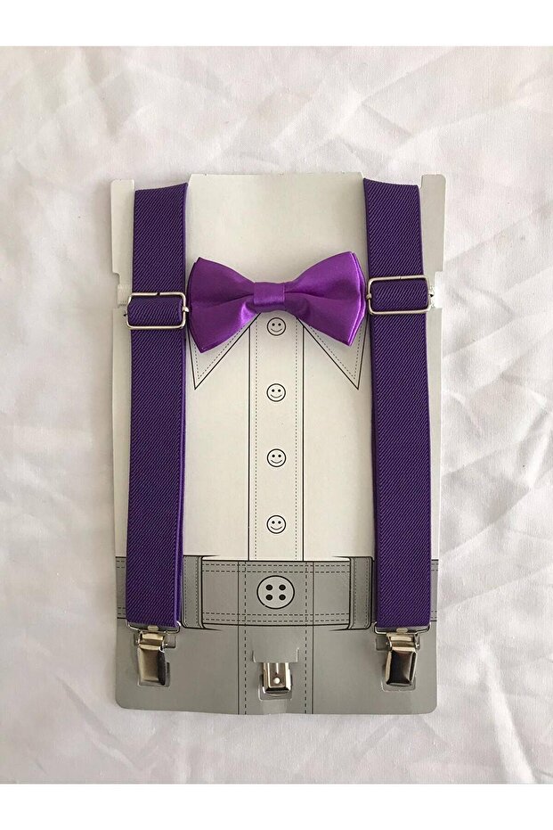Purple Color Bow Tie Suspender Set Suitable for Ages 1-9