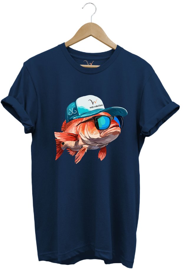Hunting Fishing Fish Hunting Funny Fish Design with Hat Printed Regular Fit 100% Cotton T-Shirt