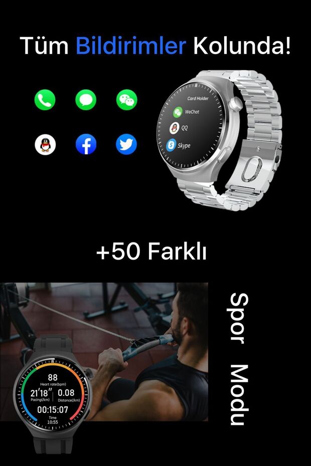 Watch Gs 4 Pro Akıllı Saat Iphone Ve Android Tüm Telefonlara Uyumlu Nfc&arama Gümüş Smartwatch - 8