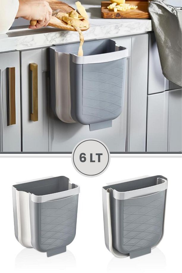 Pratik Katlanabilir Mutfak Çöp Kovası Portatif Mutfak Çöp Kutusu 6 Litre GRİ - 1