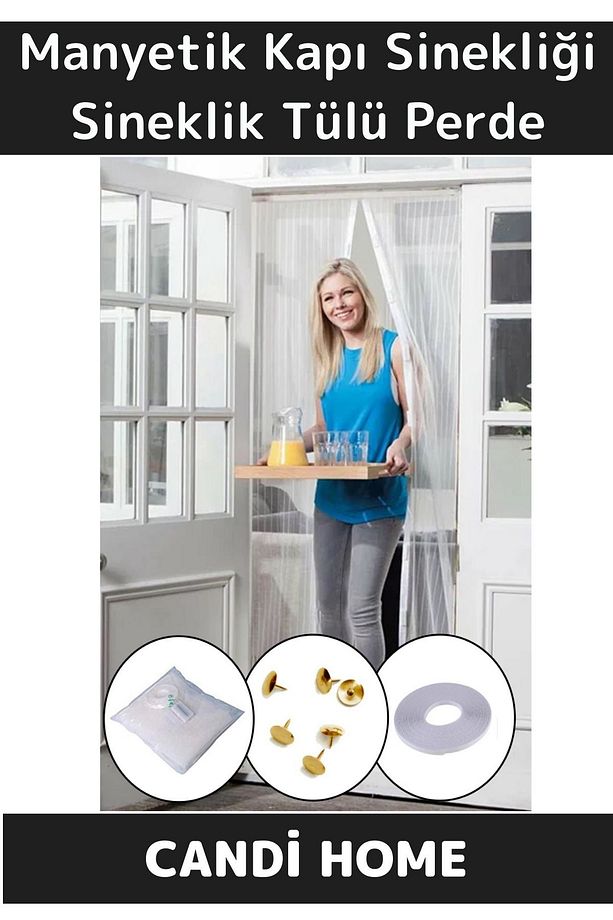 LUX SİNEKLİK  Mıknatıslı Manyetik Kapı Sinekliği Sineklik Tülü Perde (60cm x 210cm 2 Adet Tül) - 1