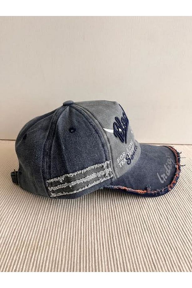 Black Rebel Nakışlı Yıkamalı Eskitme Model Arkasından Ayarlanabilir Unisex Lacivert Renk Şapka - 3