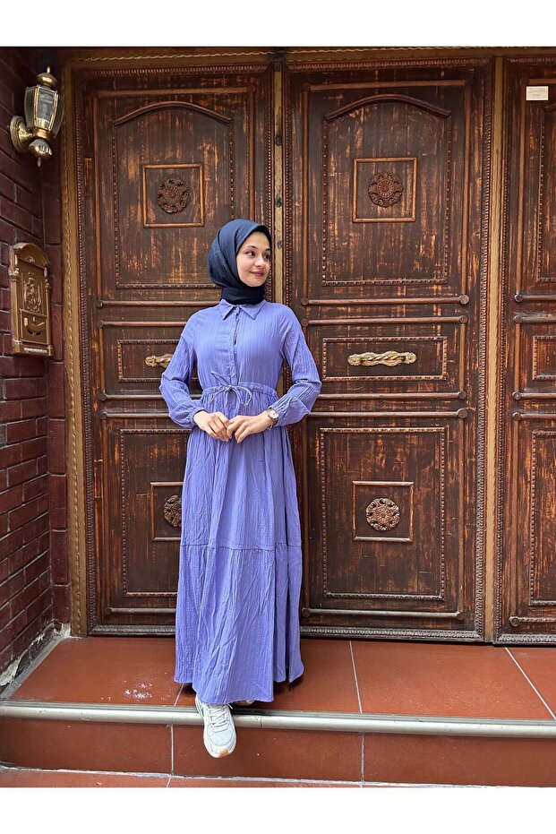 Beli Tünelli Düğmeli Elbise - 1