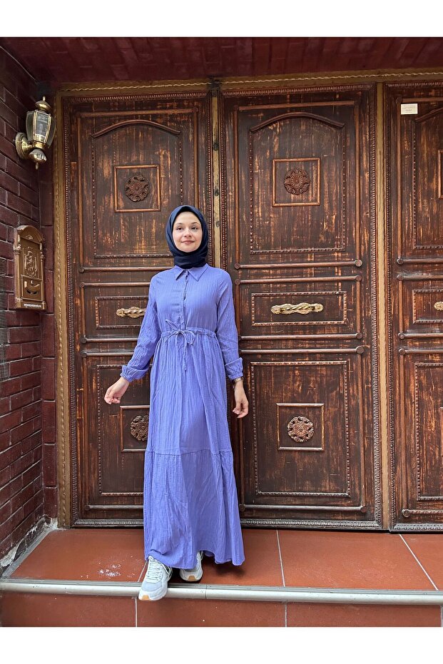 Beli Tünelli Düğmeli Elbise - 4