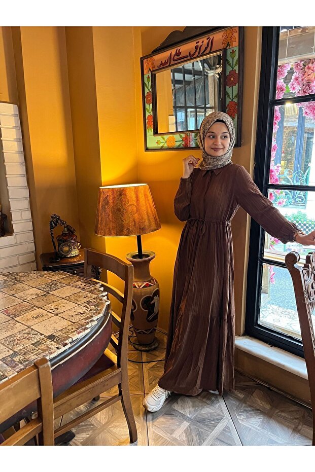 Beli Tünelli Düğmeli Elbise - 3